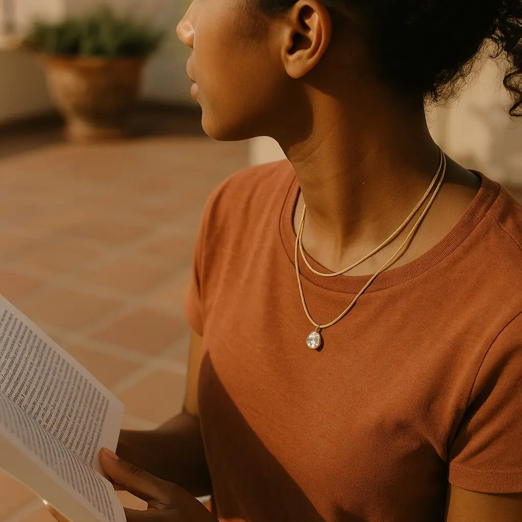 Woman reading a book with a warm-toned filter