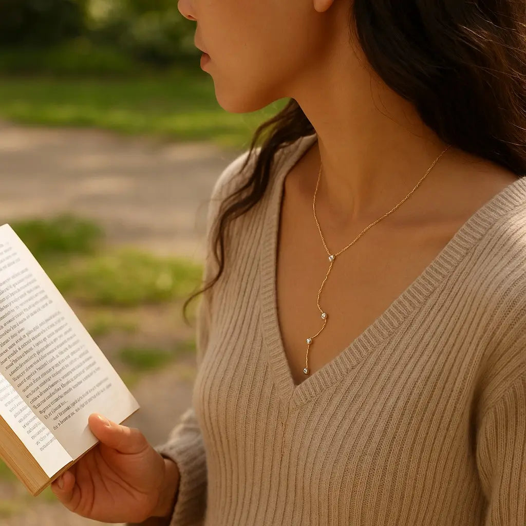 Woman reading a book outdoors with a blurred natural background