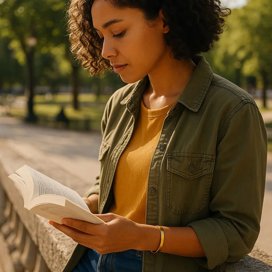 Woman reading a book in a park
