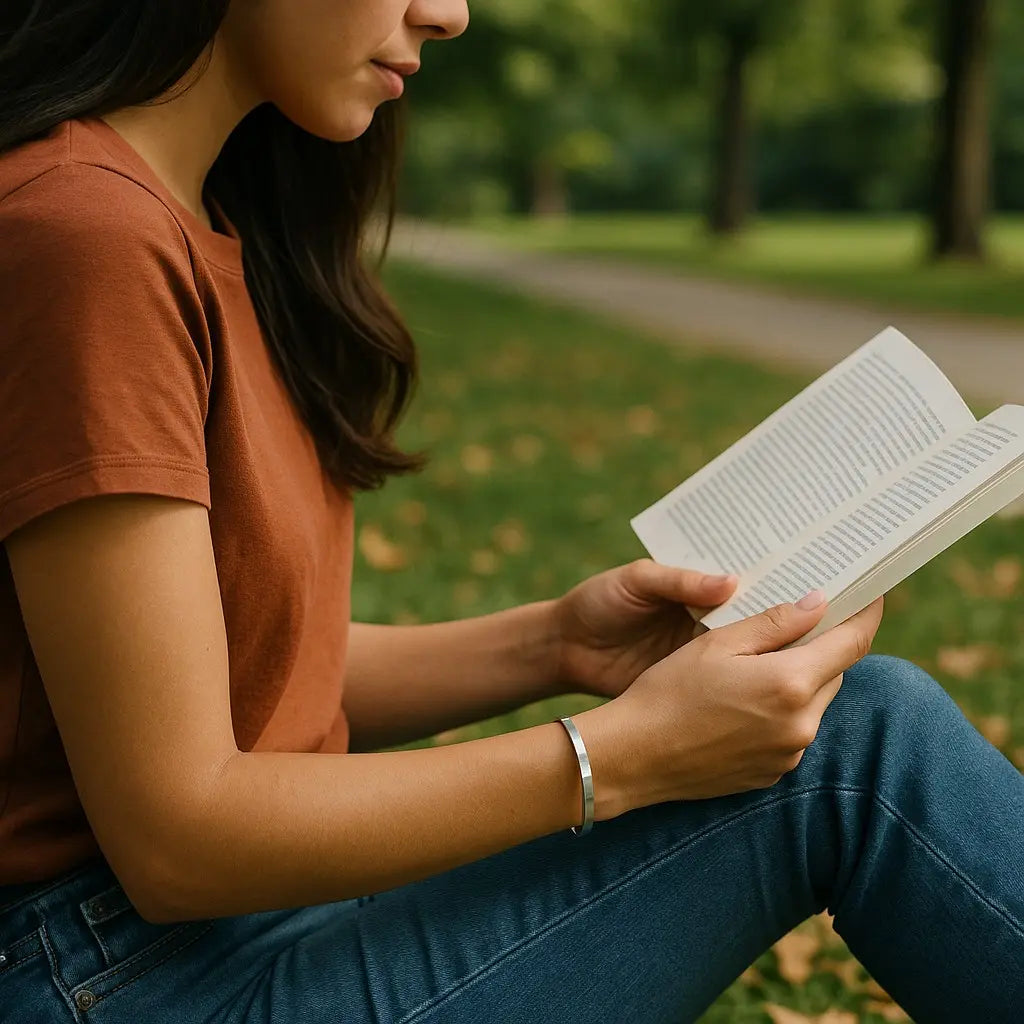 Person reading a book in a park
