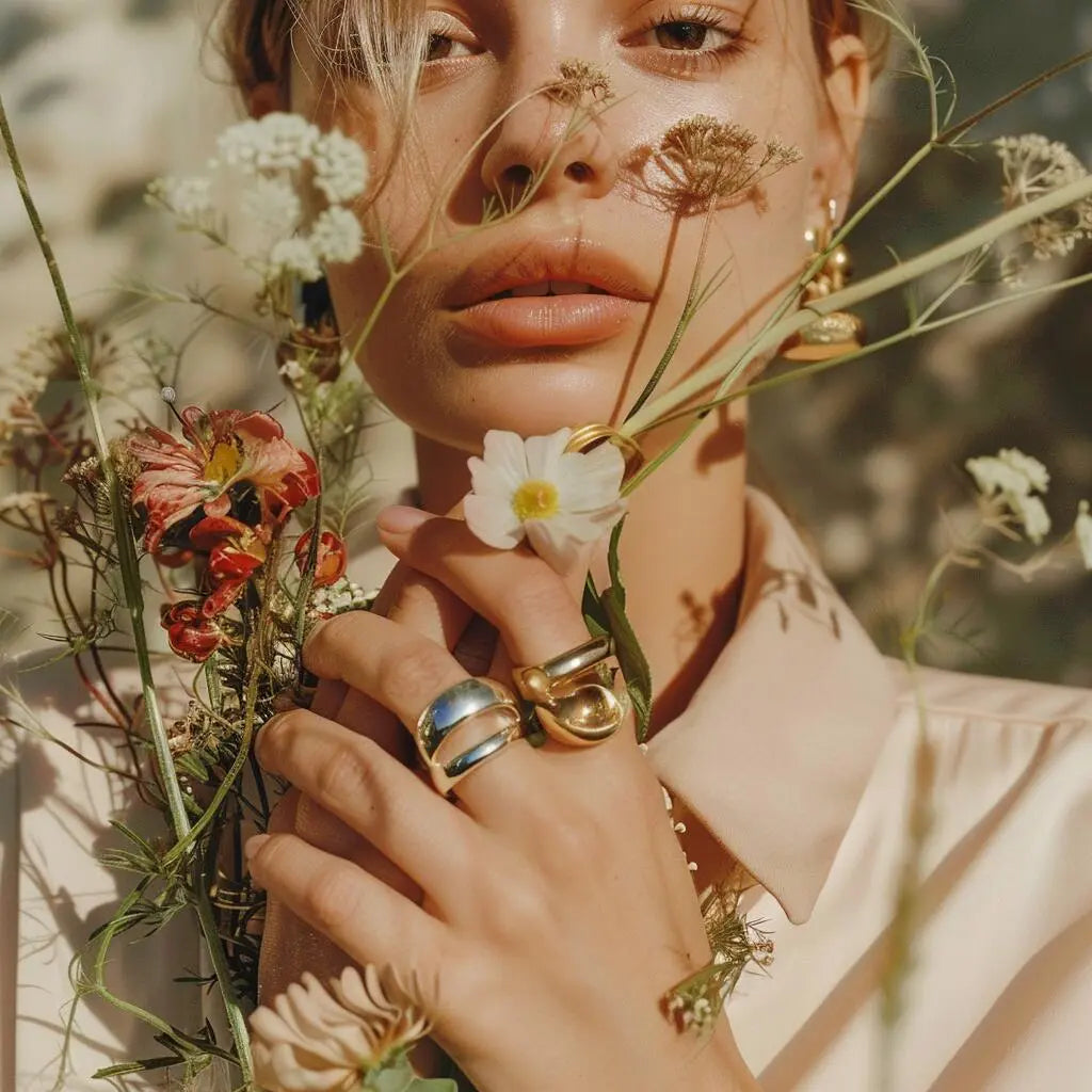 Woman holding flowers with a soft focus background
